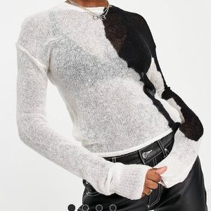 Weekday Tuck sheer sweater black/white